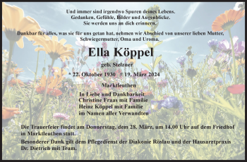 Traueranzeige von Ella Köppel von Frankenpost