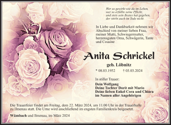 Traueranzeige von Anita Schrickel von Südthüringer Presse