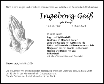 Traueranzeige von Ingeborg Geiß von Neue Presse Coburg