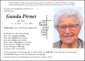 Traueranzeige von Gunda Pirner von Frankenpost
