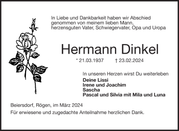 Traueranzeige von Hermann Dinkel von Neue Presse Coburg