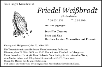 Traueranzeige von Friedel Weißbrodt von Neue Presse Coburg