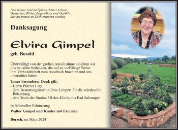 Traueranzeige von Elvira Gimpel von Südthüringer Presse