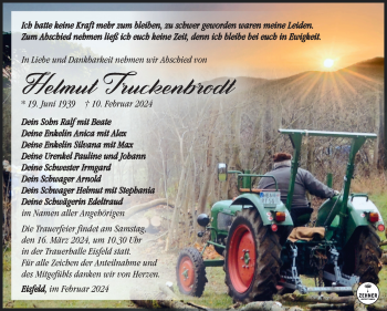 Traueranzeige von Helmut Truckenbrodt von Südthüringer Presse