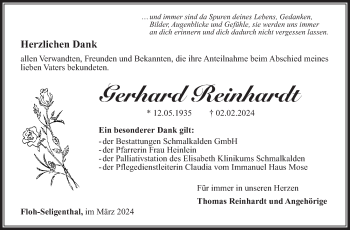 Traueranzeige von Gerhard Reinhardt von Südthüringer Presse