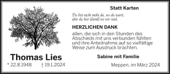 Traueranzeige von Thomas Lies von Südthüringer Presse