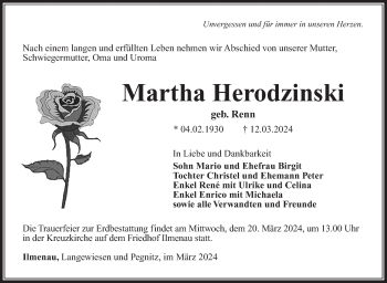 Traueranzeige von Martha Herodzinski von Südthüringer Presse