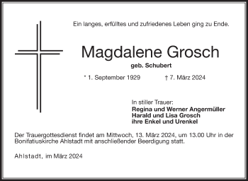 Traueranzeige von Magdalene Grosch von Neue Presse Coburg