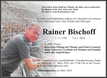 Traueranzeige von Rainer Bischoff von Südthüringer Presse
