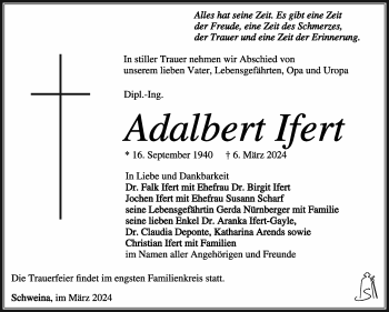 Traueranzeige von Adalbert Ifert von Südthüringer Presse
