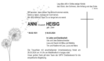 Traueranzeige von Anni Heisig von Frankenpost