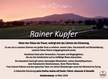 Traueranzeige von Rainer Kupfer von Südthüringer Presse