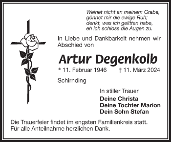 Traueranzeige von Artur Degenkolb von Frankenpost