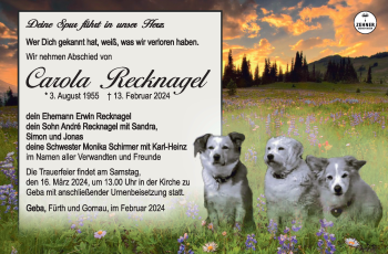 Traueranzeige von Carola Recknagel von Südthüringer Presse