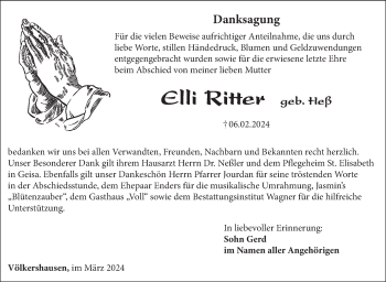 Traueranzeige von Elli Ritter von Südthüringer Presse