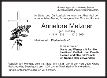 Traueranzeige von Annelore Melzner von Frankenpost