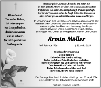 Traueranzeige von Armin Möller von Südthüringer Presse