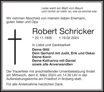 Traueranzeige von Robert Schricker von Frankenpost