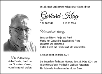 Traueranzeige von Gerhard Klug von Neue Presse Coburg