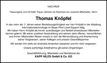 Traueranzeige von Thomas Knöpfel von Neue Presse Coburg