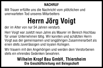 Traueranzeige von Jörg Voigt von Frankenpost