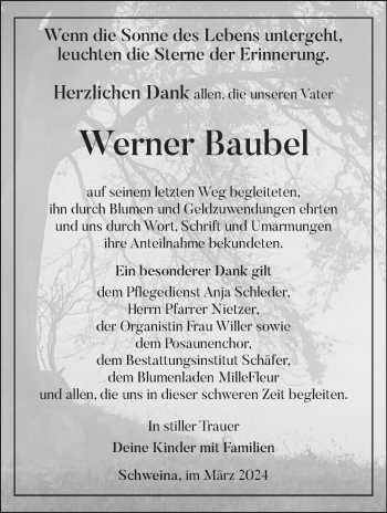 Traueranzeige von Werner Baubel von Südthüringer Presse
