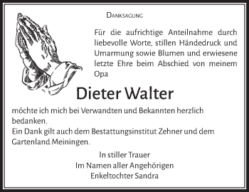 Traueranzeige von Dieter Walter von Südthüringer Presse