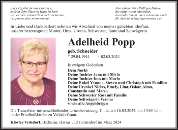 Traueranzeige von Adelheid Popp von Südthüringer Presse