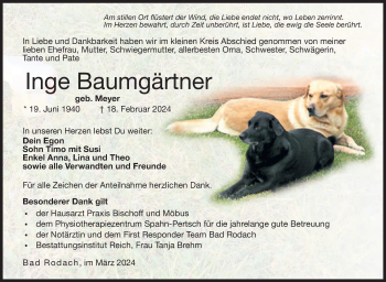 Traueranzeige von Inge Baumgärtner von Neue Presse Coburg