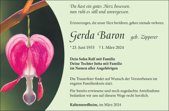 Traueranzeige von Gerda Baron von Südthüringer Presse