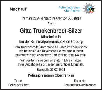 Traueranzeige von Gitta Truckenbrodt-Silzer von Neue Presse Coburg