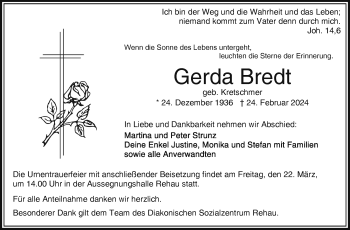 Traueranzeige von Gerda Bredt von Frankenpost