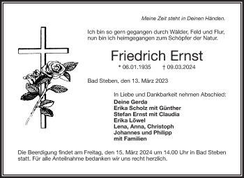 Traueranzeige von Friedrich Ernst von Frankenpost