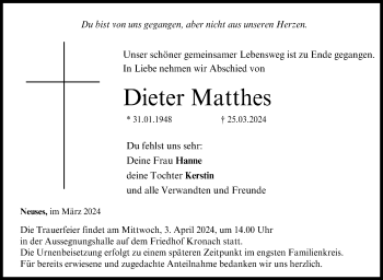 Traueranzeige von Dieter Matthes von Neue Presse Coburg