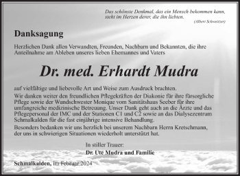 Traueranzeige von Erhardt Mudra von Südthüringer Presse