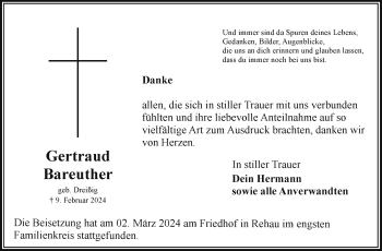 Traueranzeige von Gertraud Bareuther von Frankenpost