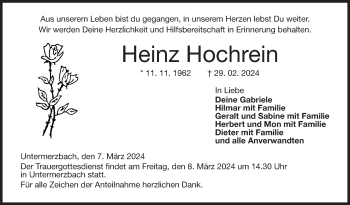 Traueranzeige von Heinz Hochrein von Neue Presse Coburg