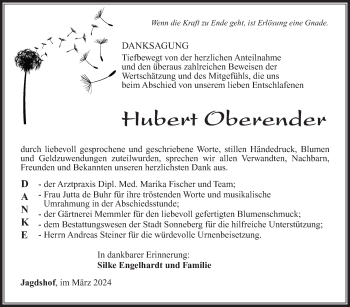 Traueranzeige von Hubert Oberender von Südthüringer Presse