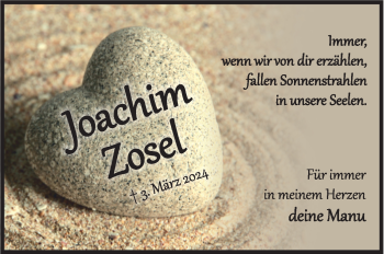 Traueranzeige von Joachim Zosel von Südthüringer Presse