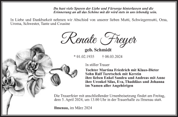Traueranzeige von Renate Freyer von Südthüringer Presse