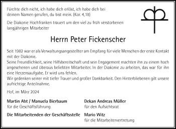 Traueranzeige von Peter Fickenscher von Frankenpost