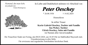 Traueranzeige von Peter Oeschey von Frankenpost