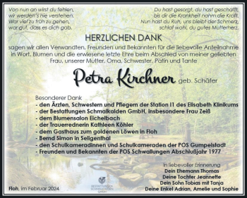 Traueranzeige von Petra Kirchner von Südthüringer Presse