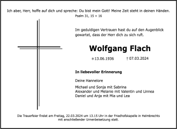 Traueranzeige von Wolfgang Flach von Frankenpost