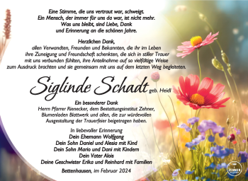 Traueranzeige von Síglinde Schadt von Südthüringer Presse