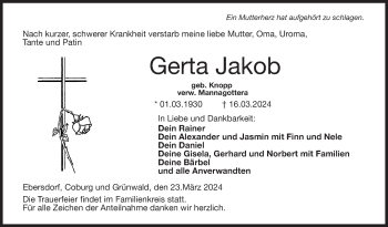 Traueranzeige von Gerta Jakob von Neue Presse Coburg