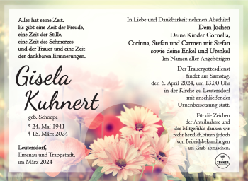 Traueranzeige von Gisela Kuhnert von Südthüringer Presse
