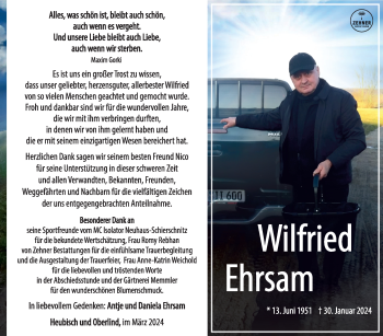 Traueranzeige von Wilfried Ehrsam von Südthüringer Presse