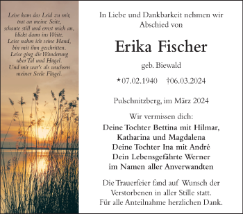 Traueranzeige von Erika Fischer von Frankenpost