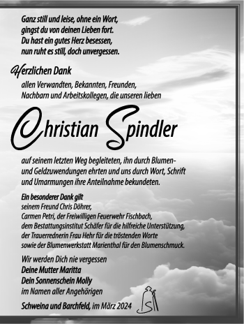 Traueranzeige von Christian Spindler von Südthüringer Presse